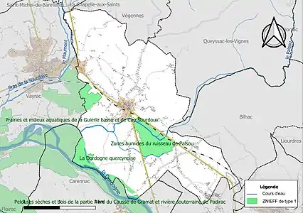 Carte des ZNIEFF de type 1 sur la commune.