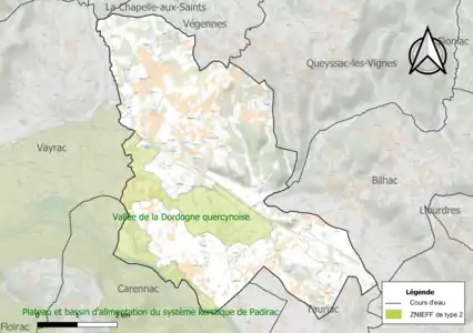 Carte de la ZNIEFF de type 2 sur la commune.