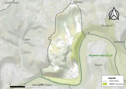 Carte de la ZNIEFF de type 2 sur la commune.