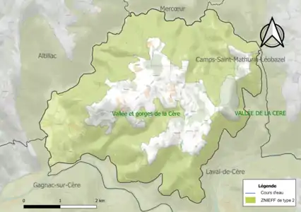 Carte de la ZNIEFF de type 2 sur la commune.