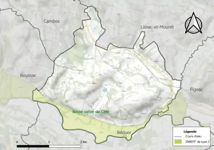 Carte de la ZNIEFF de type 2 sur la commune.