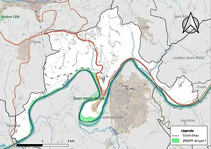 Carte de la ZNIEFF de type 1 sur la commune.