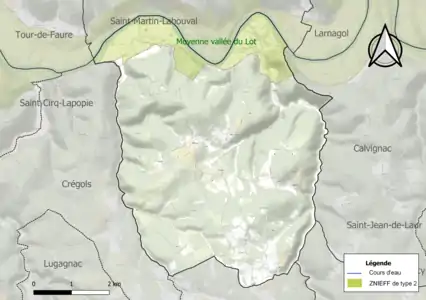 Carte de la ZNIEFF de type 2 sur la commune.