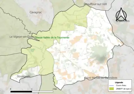 Carte de la ZNIEFF de type 2 sur la commune.