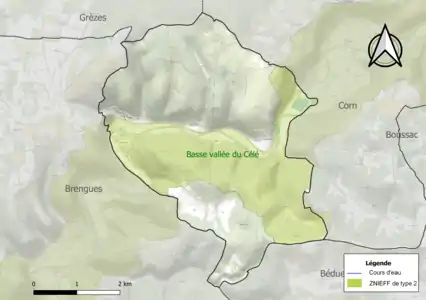 Carte de la ZNIEFF de type 2 sur la commune.