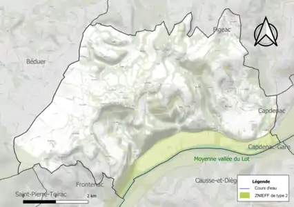 Carte de la ZNIEFF de type 2 sur la commune.