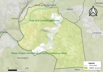 Carte des ZNIEFF de type 2 sur la commune.