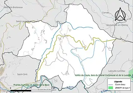 Carte de la ZNIEFF de type 1 sur la commune.