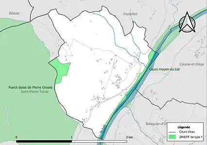 Carte des ZNIEFF de type 1 sur la commune.