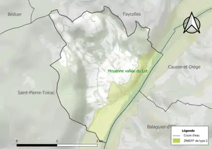 Carte de la ZNIEFF de type 2 sur la commune.