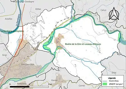 Carte des ZNIEFF de type 1 sur la commune.