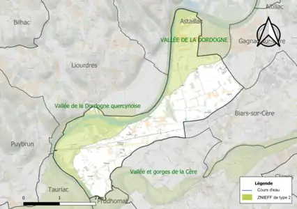 Carte des ZNIEFF de type 2 sur la commune.