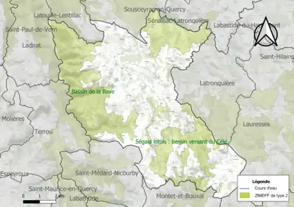 Carte des ZNIEFF de type 2 sur la commune.