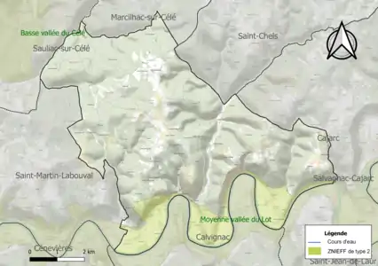 Carte de la ZNIEFF de type 2 sur la commune.