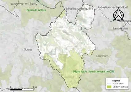 Carte des ZNIEFF de type 2 sur la commune.