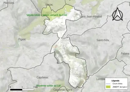 Carte de la ZNIEFF de type 2 sur la commune.