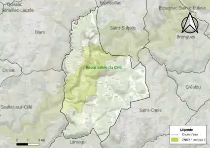 Carte de la ZNIEFF de type 2 sur la commune.