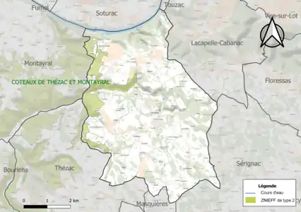 Carte de la ZNIEFF de type 2 sur la commune.