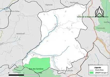Carte de la ZNIEFF de type 1 sur la commune.