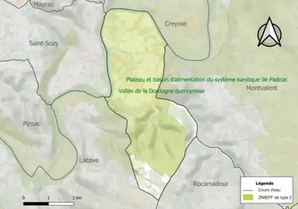 Carte de la ZNIEFF de type 2 sur la commune.