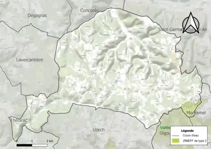 Carte de la ZNIEFF de type 2 sur la commune.