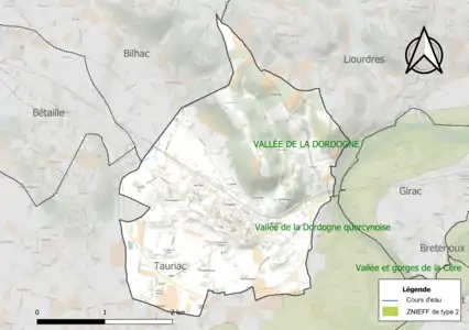 Carte de la ZNIEFF de type 2 sur la commune.