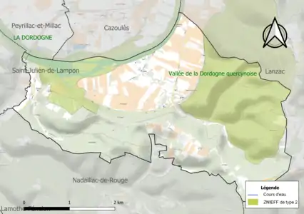 Carte des ZNIEFF de type 2 sur la commune.