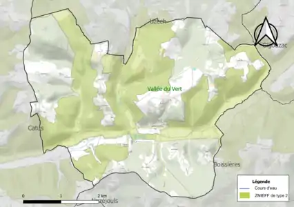 Carte de la ZNIEFF de type 2 sur la commune.