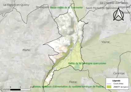 Carte des ZNIEFF de type 2 sur la commune.