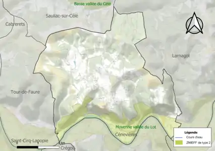 Carte de la ZNIEFF de type 2 sur la commune.