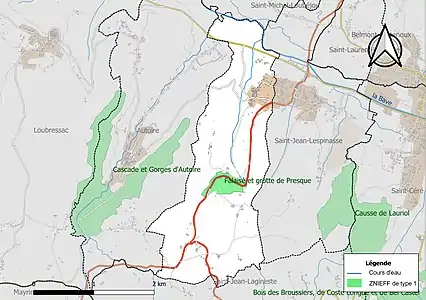 Carte de la ZNIEFF de type 1 sur la commune.