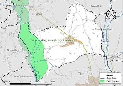 Carte de la ZNIEFF de type 1 sur la commune.