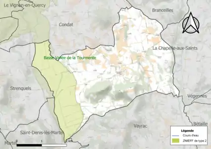 Carte de la ZNIEFF de type 2 sur la commune.