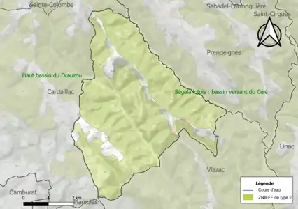 Carte de la ZNIEFF de type 2 sur la commune.