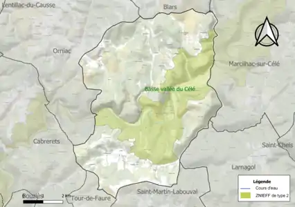 Carte de la ZNIEFF de type 2 sur la commune.