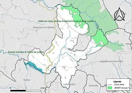 Carte de la ZNIEFF de type 1 sur la commune.