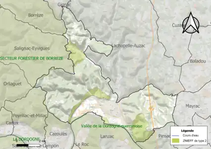 Carte de la ZNIEFF de type 2 sur la commune.