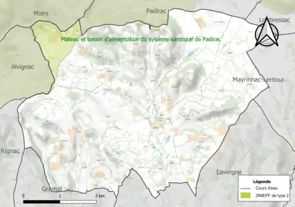 Carte de la ZNIEFF de type 2 sur la commune.