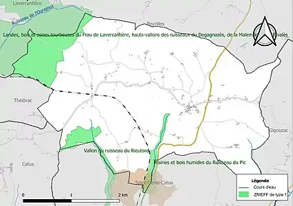 Carte des ZNIEFF de type 1 sur la commune.