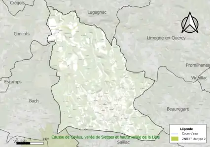 Carte de la ZNIEFF de type 2 sur la commune.