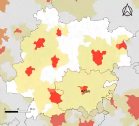 Localisation de l'aire d'attraction d'Agen dans le département de Lot-et-Garonne.