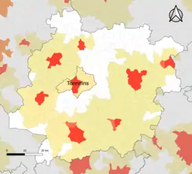 Localisation de l'aire d'attraction de Tonneins dans le département de Lot-et-Garonne.