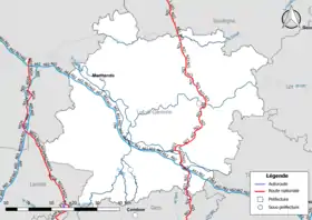 Carte du réseau routier national (autoroutes et routes nationales) dans le département de Lot-et-Garonne