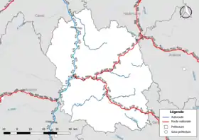 Carte du réseau routier national (autoroutes et routes nationales) dans le département de la Lozère