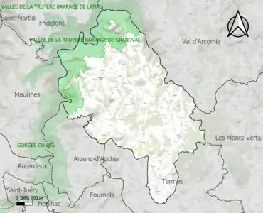 Carte des ZNIEFF de type 1 sur la commune.