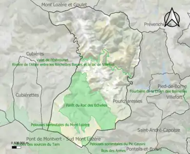 Carte des ZNIEFF de type 1 sur la commune.