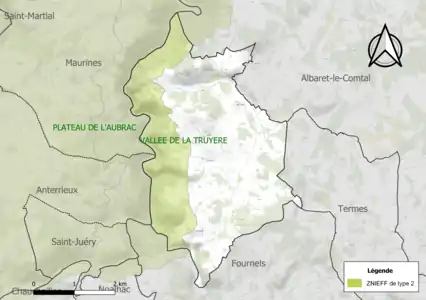 Carte de la ZNIEFF de type 2 sur la commune.