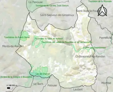 Carte des ZNIEFF de type 1 sur la commune.