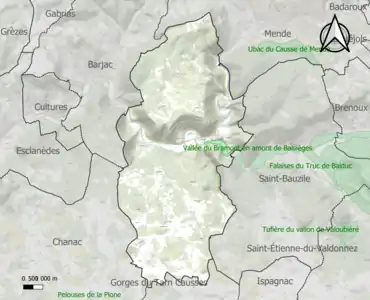 Carte de la ZNIEFF de type 1 sur la commune.