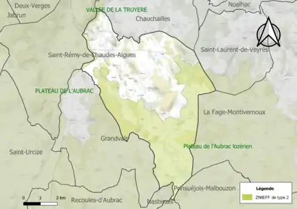 Carte des ZNIEFF de type 2 sur la commune.